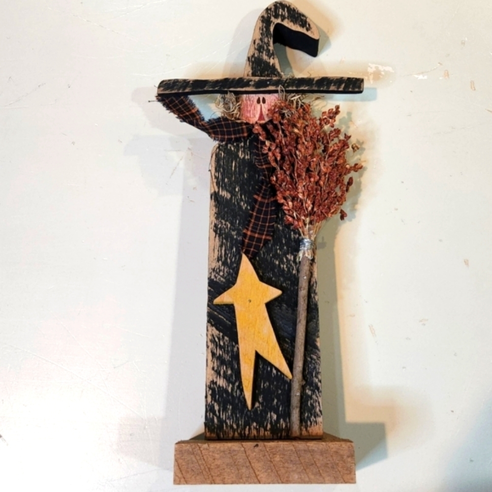 NEW! HANDMADE HALLOWEEN WOODEN WITCH FARMHOUSE PRIMITIVE 15"×6.5"